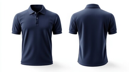 Customizable blank navy blue polo shirt template displayed on a white surface for design and printing purposes.