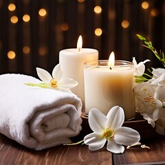 white luxury spa background towel candle bath aromatherapy zen therapy beauty