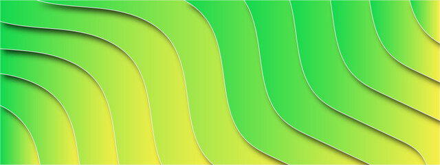 Sticker - Abstract Curved Wave Gradient Design - Vibrant Green and Yellow Layered 3D Vector Illustration with Smooth Flowing Lines, Perfect for Backgrounds, Web Design, and Graphic Projects