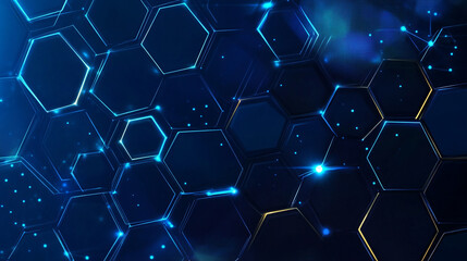 Wall Mural - Digital dark blue technology hexagon pattern dark background. hexagon concept design abstract technology background. 