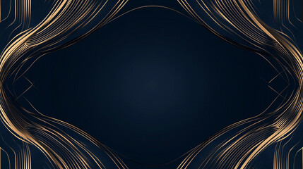 Poster - Luxury gold line frame dark blue background.