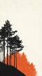 © Georgii - Minimalist Japanese-style design with pine trees and bold orange brushstroke art illustration