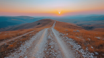 Wall Mural - Winding Dirt Road Through Rolling Hills at Sunset