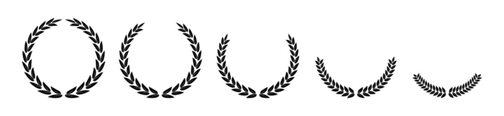 laurel wreath set, black circular laurel olive branches greek wreath ,a winner award of olive leaves