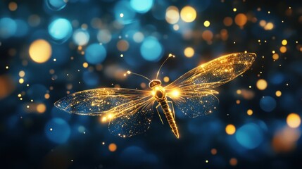 Wall Mural - Golden Dragonfly In A Night Sky