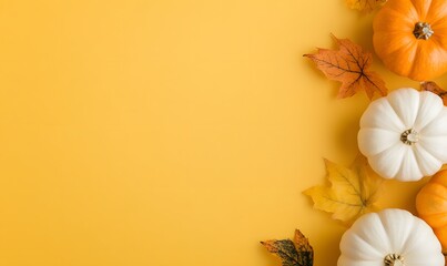 Wall Mural - decor featuring pumpkins and fall foliage, yellow backdrop