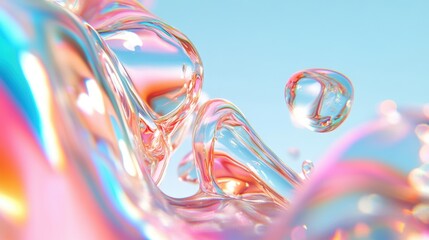 Wall Mural - an iridescent liquid flows elegantly, creating an abstract form with dynamic colors that shimmer und