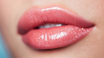 A professional technique is used to enhance lip color and shape through a precise lip blushing procedure in a beauty salon setting