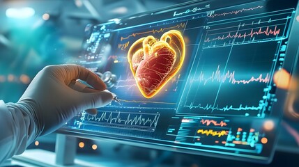 Canvas Print - Heart Rate Monitor with 3D Heart Model.