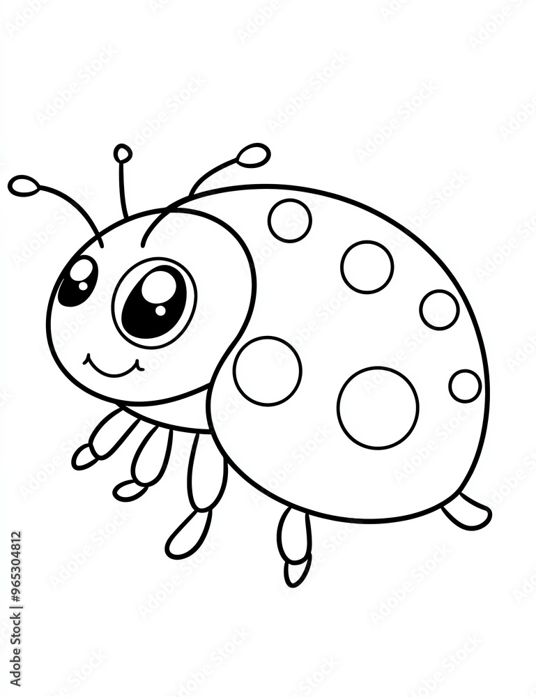 Cute cartoon ladybug coloring page for kids with cute kawaii eyes, no ...