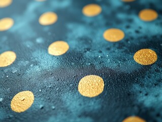 Gold Polka Dot Pattern on Teal Surface with Water Droplets