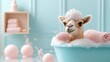 © cloud7days - A camel taking a whimsical bath with colorful bubbles and playful accessories in a luxurious bathroom setting.