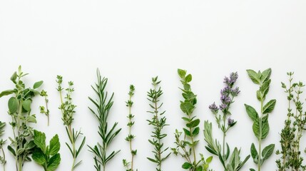 Assortment of Fresh Herbs on a White Background