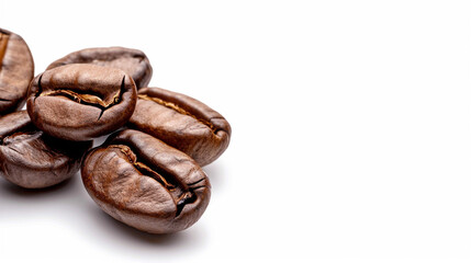 Wall Mural - Isolated on a white backdrop are roasted arabica coffee beans.