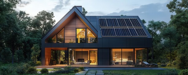 Engineers and architects developing an energy-efficient home concept with green materials, solar panel technology integrated into the design, sustainable building