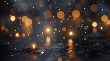 Abstract Bokeh Lights Background with Black Surface and Golden Glows