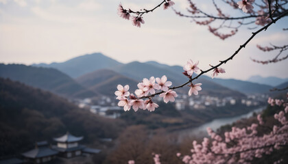 A sakura tree with spring blossoms in nature