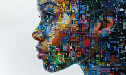 Wall Mural - a digital portrait of a face made of colorful squares. ai.