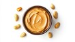 © Khalil - Bowl of peanut butter and peanuts isolated on white background. Top view