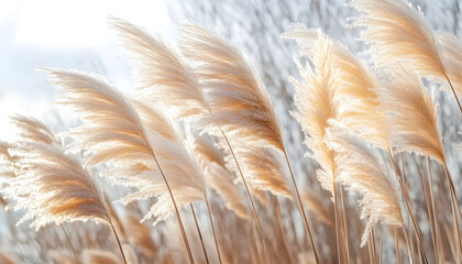 Canvas Print - soft vegetation on an abstracted natural background selloan cortaderia pampas grass with a boho style background of dry reeds wintertime fluffy long grass stems generative ai