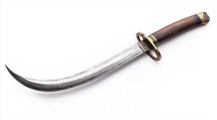 Wall Mural - High quality photo of a pirates curved cutlass sword on a white background. Historical events isolated on white. Photo realistic photo.
