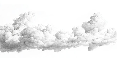 Wall Mural - Rough Black and White Pencil Sketch of Clouds on White Background, Creative Artwork for Designers Generative AI