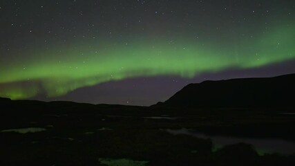 Wall Mural - Aurora Borealis Over The Norwegian Sea, Night Sky Time Lapse