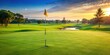 © Chanchai - Putting green with a flagstick on a perfectly manicured golf course, golf course, golf, nature, outdoor, green, putting green, flagstick, competition, summer, landscape, golfing, hole