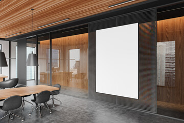 Wall Mural - Stylish office interior with meeting table and chairs, window and mockup frame