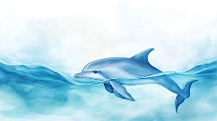 Poster - A dolphin swimming in the ocean with a blue sky, AI