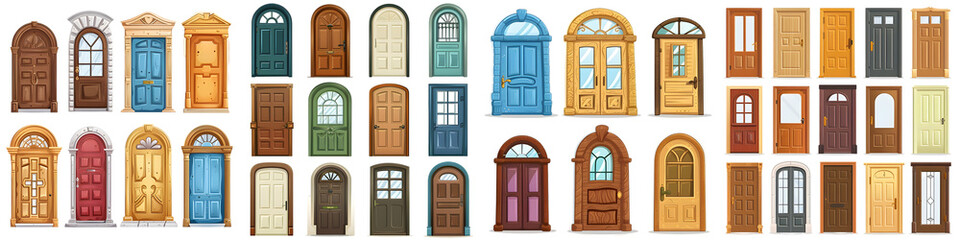 Set of home door elements isolated on white background. Generative AI.