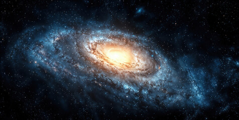 Wall Mural - Spiral galaxy is glowing with a bright center and surrounded by countless stars. High quality photo