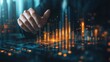 © Piyawat - Compose a photograph showcasing a businessman's hand hovering over a rapidly ascending bar graph on a digital screen