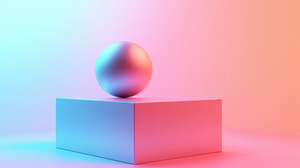 Poster - Abstract geometric composition with soft gradient sphere on pastel background