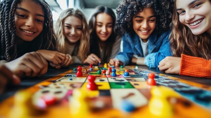 friends having fun playing board game
