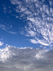 Wall Mural - Natural sky background, fantastic cloudscape, blue sky and many small white clouds, heavens