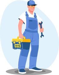 male worker with a toolbox in his hand.