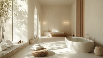 Minimalist Bathroom with Freestanding Tub and Natural Light