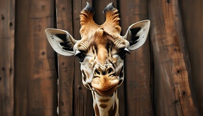 Curious Giraffe Playfully Peeking Over a Tall Wooden Wall