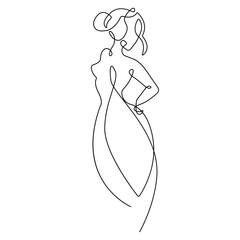 Wall Mural - Woman Elegant Silhouette Line Art Drawing. Female Figure Creative Contemporary Abstract Line Drawing. Beauty Fashion Female Body, Elegant Vector Minimalist Design for Fashion Design, Wall Art, Prints