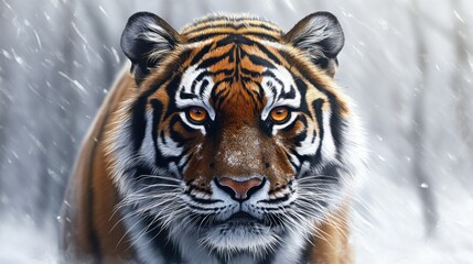 Wall Mural - A Close-Up Portrait of a Tiger in the Snow