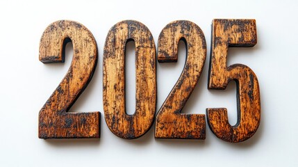 Wall Mural - 2025 New Year Rustic Metallic Numbers on White Background