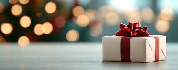 Elegant gift box adorned with a red ribbon, perfect for celebrating special occasions and creating festive cheer.