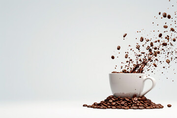 Wall Mural - burst of coffee beans, white background, clean background, brown and white, hasselblad, product photography