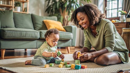 Canvas Print -  young black mother and her baby