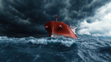 Unstable Energy Voyage: Metaphorical Oil Tanker Battling Stormy Sea - Ultra HD 3D Illustration with Copy Space for Text