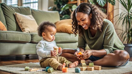 Poster -  young black mother and her baby