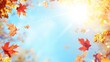 © Nadin Faust - autumn background featuring yellow leaves and sun rays against a blue sky, ideal for an autumn season concept banner with ample copy space for text