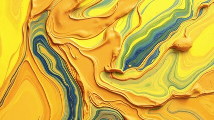 Fototapete - Abstract animation with smooth flowing colored strokes overlaid in layers to form a textured background with contrasting yellow-orange tones