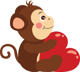 Poster - Valentine monkey sitting holding a red heart